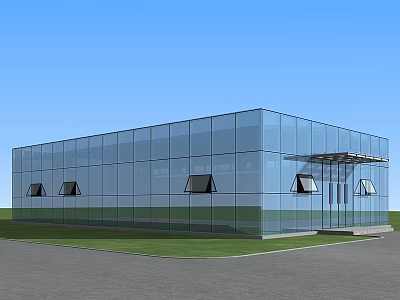 Modern Industrial Factory Building Facade With Glass Curtain Wall Large Windows And Entrance Area 3d model
