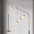Modern Arched Floor Lamp With Brass Stand And Hanging Spherical White Bulbs