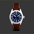 Stylish Watch With Red Leather Strap Silver Case Blue Dial And White Numbers Hands