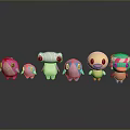 Cute Cartoon Characters And Colorful Creatures Standing In A Row With Reflections