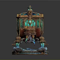 Ornate Fantasy Carriage Featuring Stained Glass Windows Golden Decorations And Illuminated Base