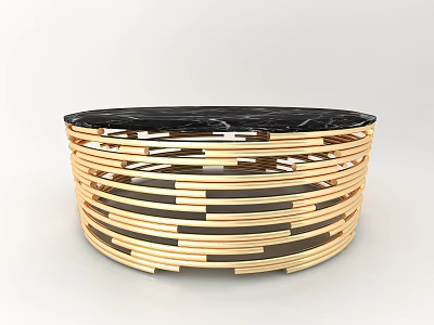 Elegant Modern Coffee Table With Round Black Marble Top Gold Striped Circular Base Design 3d model