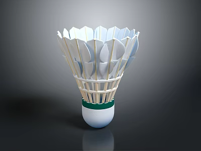 White Feathered Badminton Shuttlecock With Green Band And White Base Design 3d model