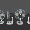 Modern Electric Fan Design Shown From Multiple Angles With Sturdy Base And Protective Grill 3d model