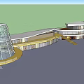 Modern Commercial Building Exterior With Glass Facade Yellow Staircase And Clean Design