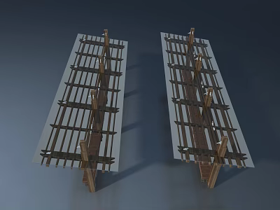 Sturdy Wooden Swing Door Frame With White Panels And Cross Supports 3d model