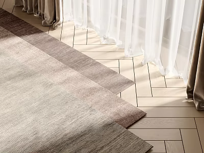 Soft Woven Square Rug On Wooden Floor With Sheer Curtains And Sunlight 3d model
