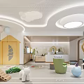 Colorful Children's Corridor With Cloud Pendant Lights Cartoon Wall Decorations And Geometric Floor