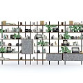 Multi Tiered Modern Shelf Unit With Green Plants And Decorative Storage Items 3d model