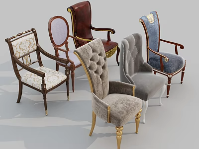 Vintage And Modern Accent Chairs With Velvet Upholstery Carved Wood And Golden Legs 3d model