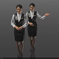 Two Female Service Staff In Black And White Uniform Standing With Hand Gesture