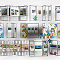 Various Modern Display Racks With Multiple Panels For Poster And Image Exhibition 3d model