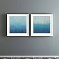 Three White Framed Abstract Paintings With Blue Tones Vertical Lines And Wave Patterns On Gray Wall 3d model