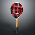 Vintage Sports Equipment Wooden Racquet With Plaid Pattern And Colored Handle