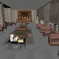 Modern Hotel Lobby Interior With Leather Sofas Green Plants Stone Coffee Table And Large Windows 3d model