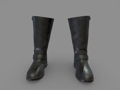 Stylish Black Knee High Leather Boots with Buckle Straps and Classic Design 3d model