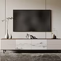 Contemporary TV Stand with Landscape Pattern and Decorative Items Below Mounted TV