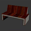 Red Modern Outdoor Bench With Wooden Slats And White Frame Design