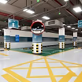 Indoor Parking Garage Featuring Directional Signs Exit Markers Yellow Floor Markings And Numbered Columns