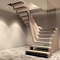Modern Staircase Design With Wooden Steps And Metal Railings In Interior Space
