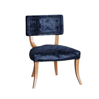 Blue Velvet Accent Chair With Button Tufted Backrest And Wooden Legs 3d model