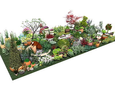Bonsai and Potted Plants Garden Collection With Various Green Foliage And Colorful Blooms 3d model