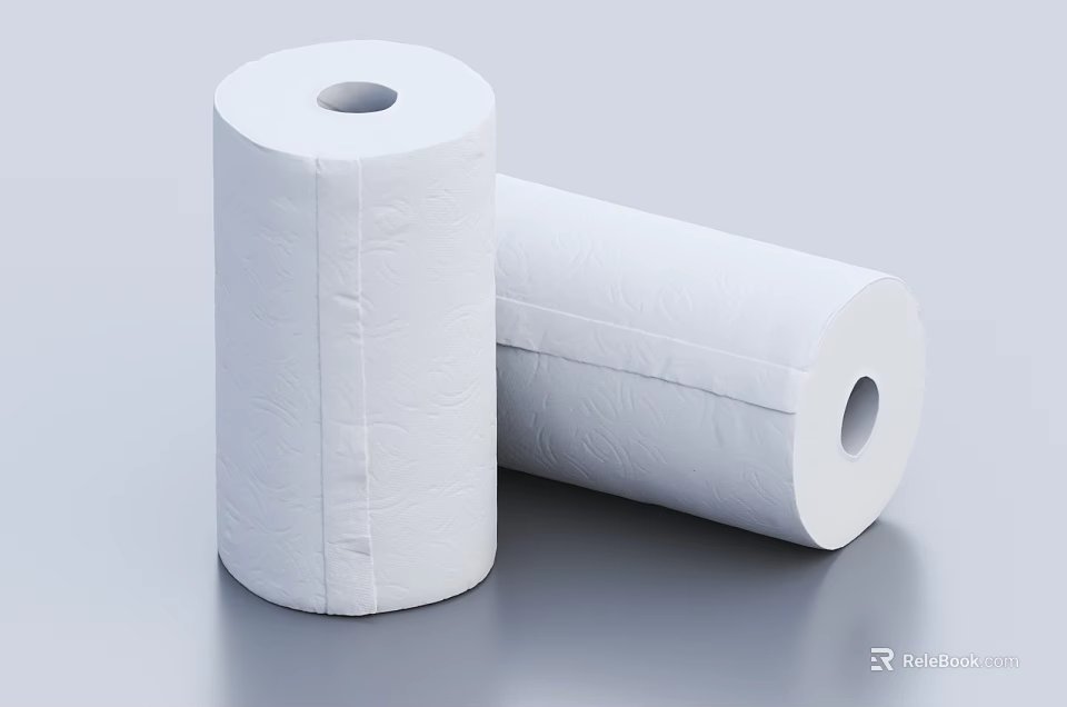 Soft White Textured Paper Towel Rolls For Household Daily Needs 3d model 