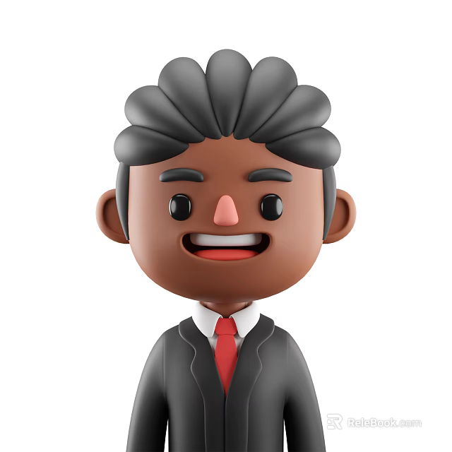 Cartoon 3D Character With Black Curly Hair Brown Skin Suit Red Tie And Smiling Expression 3d model 