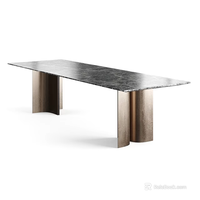 Long Marble Top Metal Legs Modern Rectangular Dining Table Design 3d model
