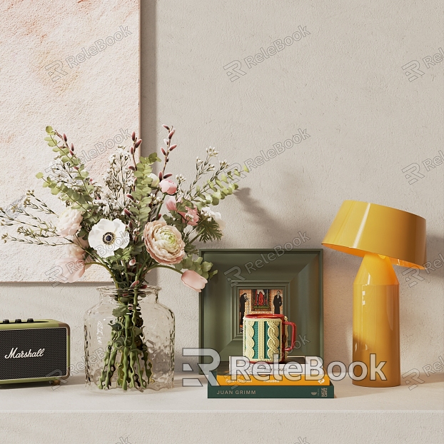 Decorative Ornaments Combination Hanging Painting Table Lamp Decorations Books Pottery Pot Floral Flower Vase model