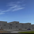 Modern Office Building Exterior With Glass Facade Multiple Floors Parking Area And Green Lawn