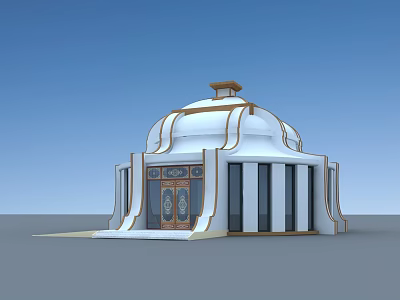 Traditional Dome Shaped Building White Exterior With Brown Decor And Glass Windows Doors 3d model