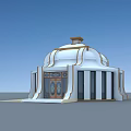 Traditional Dome Shaped Building White Exterior With Brown Decor And Glass Windows Doors