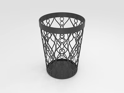 Black Metal Trash Can With Decorative Intricate Lattice Design For Home Use 3d model