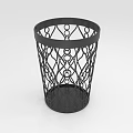 Black Metal Trash Can With Decorative Intricate Lattice Design For Home Use