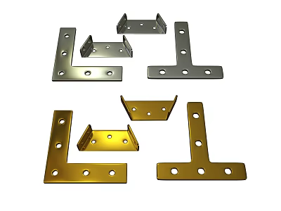 Metal L Shaped Hardware Brackets Silver And Gold With Holes For Furniture Fixing 3d model