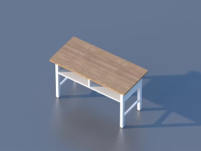Simple Modern Desk With Wooden Top White Legs And Lower Shelf 3d model
