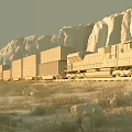 Freight Train Carrying Containers Moving Through Mountainous Landscape With Dry Grass 3d model