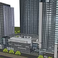 Tall Modern Office Building With Glass Curtain Walls Central Plaza And Greenery