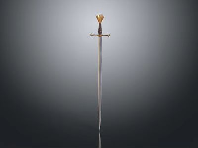 Medieval Decorative Sword With Golden Hilt And Long Slender Blade 3d model
