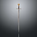 Medieval Decorative Sword With Golden Hilt And Long Slender Blade