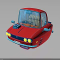 Red Small 3D Model Car With Blue Windows And Yellow Headlights Design