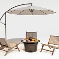 Woven Outdoor Chairs With Round Table And Large Umbrella For Patio Leisure