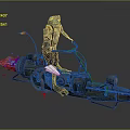 Game Movie Character Blue Sci Fi Figure Riding Green Mechanical Vehicle With Blue Jet Flames