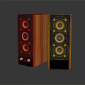 Modern Wooden Audio Speakers With Black Panel Yellow Drivers Home Entertainment