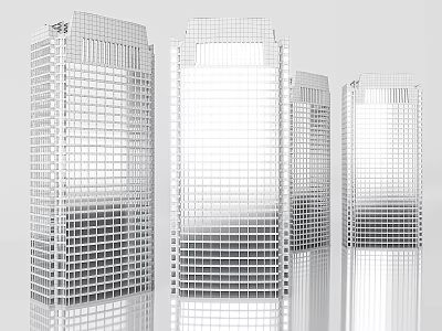 Modern Reflective Office Buildings With Glass Curtain Walls And Multiple Structures 3d model