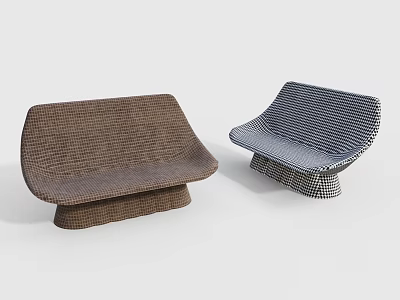 Modern Leisure Chairs With Brown And Blue White Checkered Textured Weave Curved Seat Design 3d model