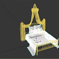 Princess Style Pink Canopy Children's Bed With White Frame And Lattice Pattern Bedding