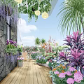 Rooftop Garden With Colorful Flowers Green Plant Walls Wooden Deck And Outdoor Seating