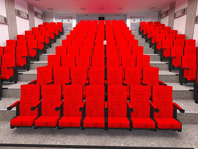 Spacious Cinema Interior With Red Theater Seats Arranged In Neat Rows 3d model